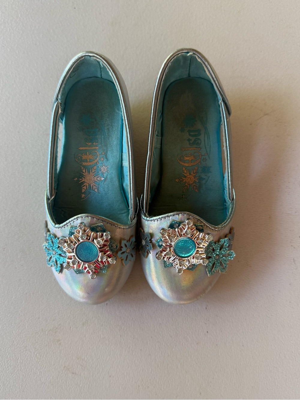 Disney Iridescent Silver Girls Dress Heels with Teal Accents